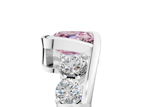 White gold Bezel Set Fancy Pink Asscher Cut Diamond Split Shank Ring_5