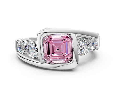 White gold Bezel Set Fancy Pink Asscher Cut Diamond Split Shank Ring