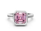 White gold Bezel Set Fancy Pink Asscher Cut Solitaire Engagement Ring with Classic Band