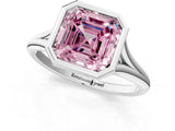 White gold Bezel Set Fancy Pink Asscher  Cut Solitaire Ring with Tapered Band 2
