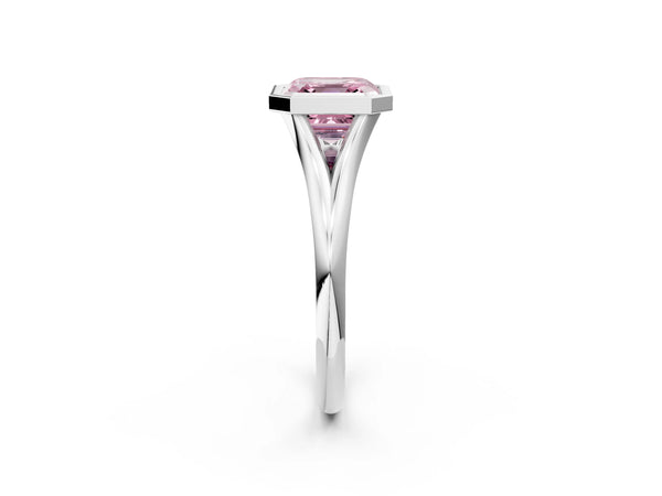 White Gold Asscher Cut Bezel Engagement Ring Setting for Fancy Pink Center