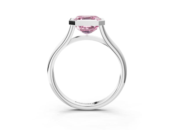 White Gold Asscher Cut Bezel Engagement Ring Setting for Fancy Pink Center
