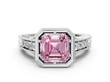 White gold Bezel Set Fancy Pink Asscher  Diamond Milgrain Pave Engagement Ring_17