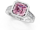 White gold Bezel Set Fancy Pink Asscher  Diamond Milgrain Pave Engagement Ring_18