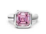White gold Bezel Set Fancy Pink Asscher  Solitaire Ring with Wide Band 1