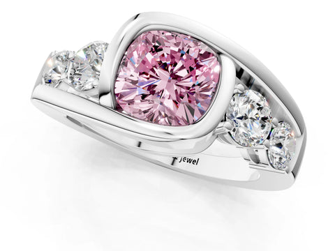 White gold Bezel Set Fancy Pink Cushion Cut Diamond Split Shank Ring_1
