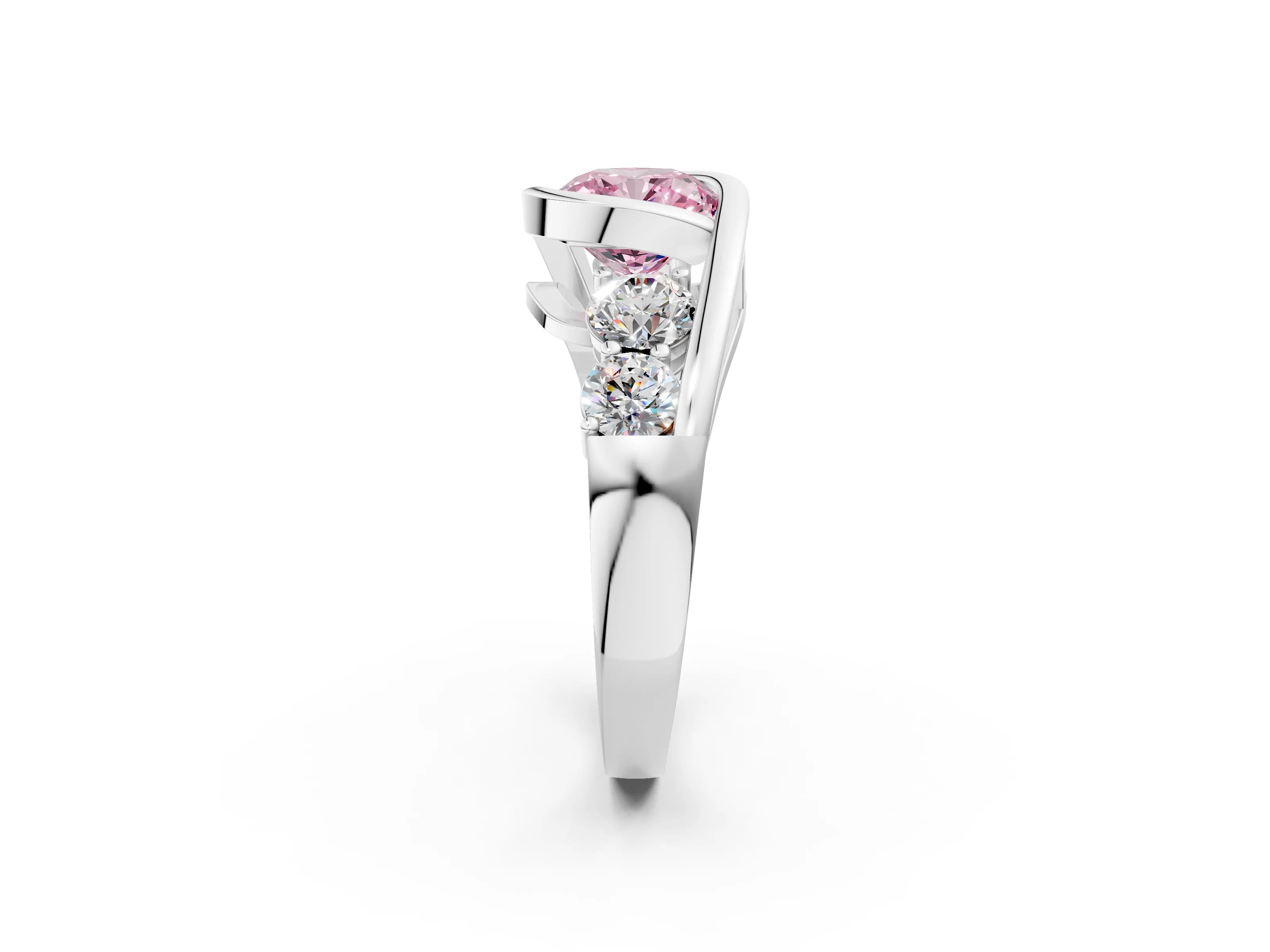 White gold Bezel Set Fancy Pink Cushion Cut Diamond Split Shank Ring_2