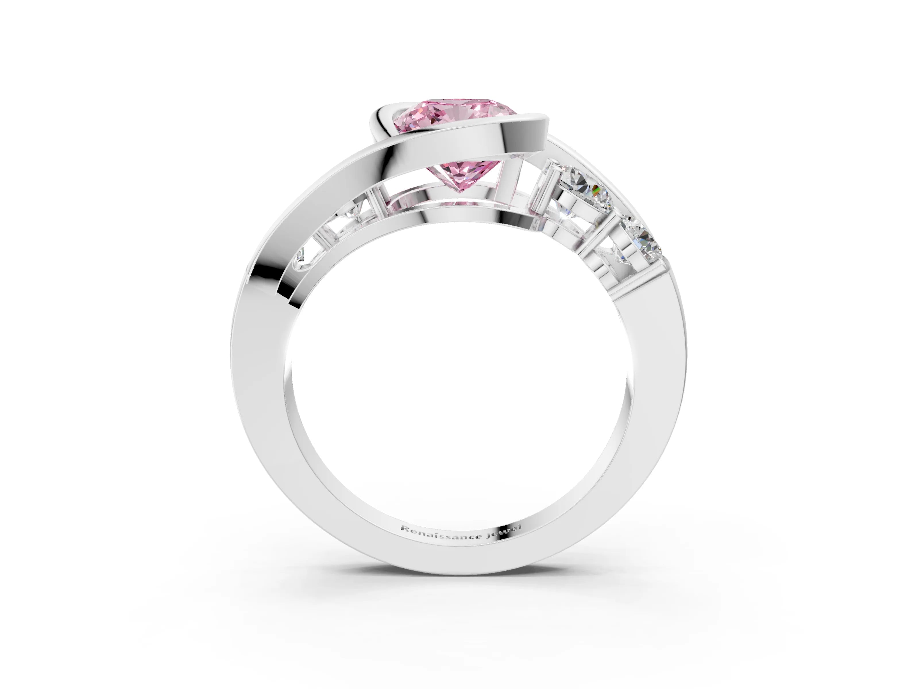 White gold Bezel Set Fancy Pink Cushion Cut Diamond Split Shank Ring_3