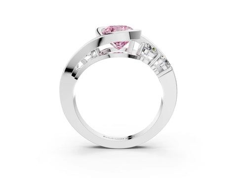 White gold Bezel Set Fancy Pink Cushion Cut Diamond Split Shank Ring_3