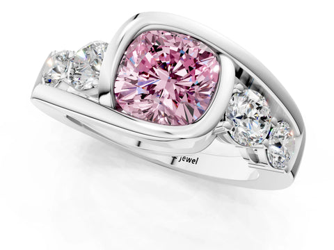White gold Bezel Set Fancy Pink Cushion Cut Diamond Split Shank Ring_46