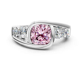 White gold Bezel Set Fancy Pink Cushion Cut Diamond Split Shank Ring_48