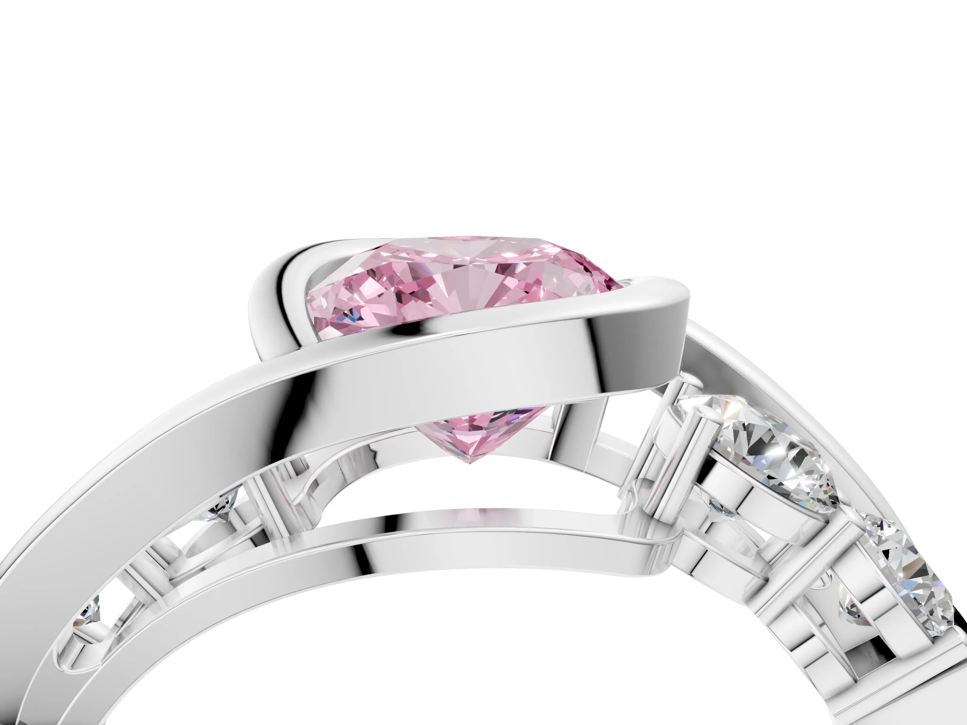 White gold Bezel Set Fancy Pink Cushion Cut Diamond Split Shank Ring_4