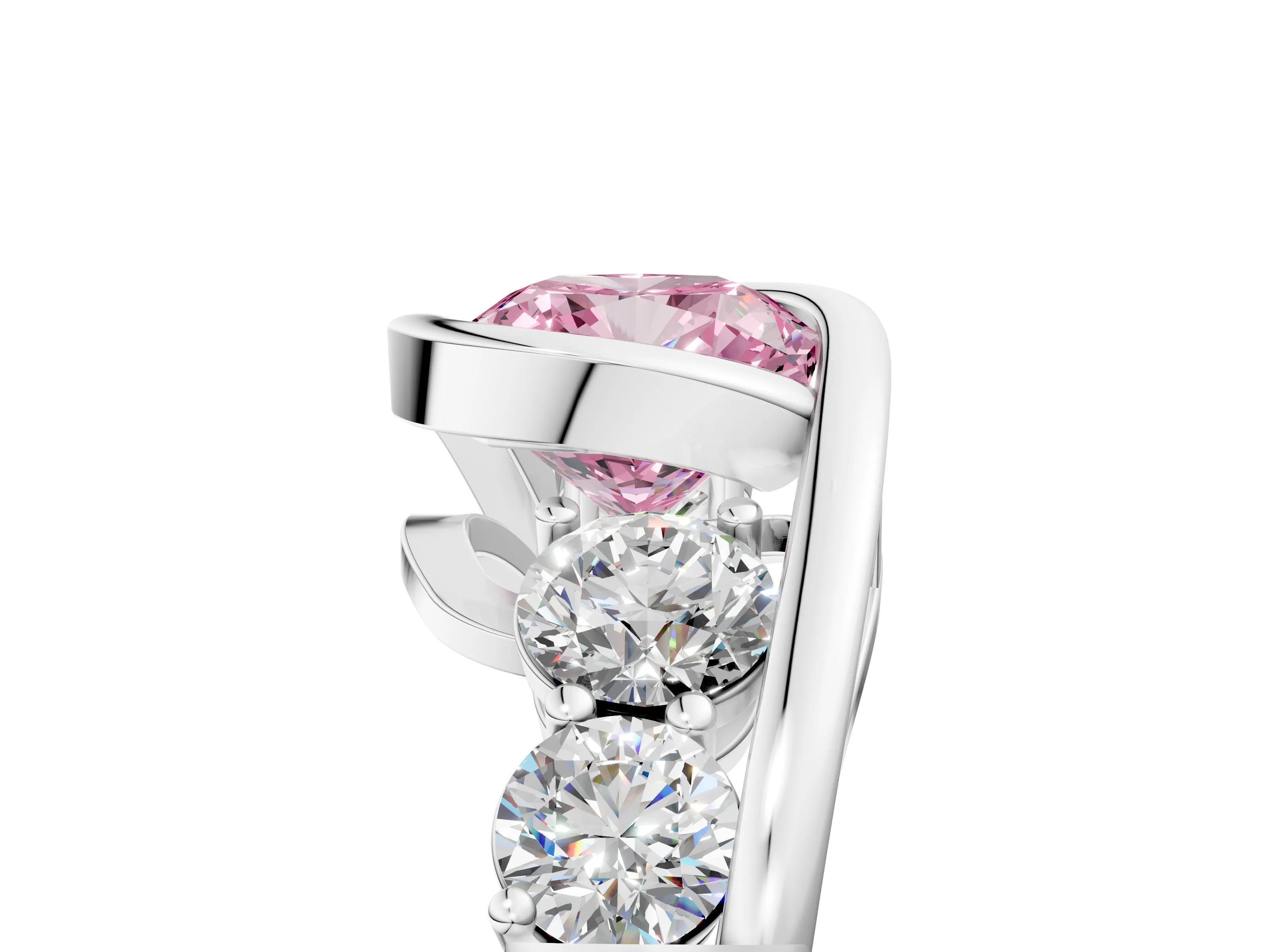 White gold Bezel Set Fancy Pink Cushion Cut Diamond Split Shank Ring_5