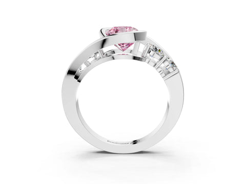 White gold Bezel Set Fancy Pink Cushion Cut Diamond Split Shank Ring_51