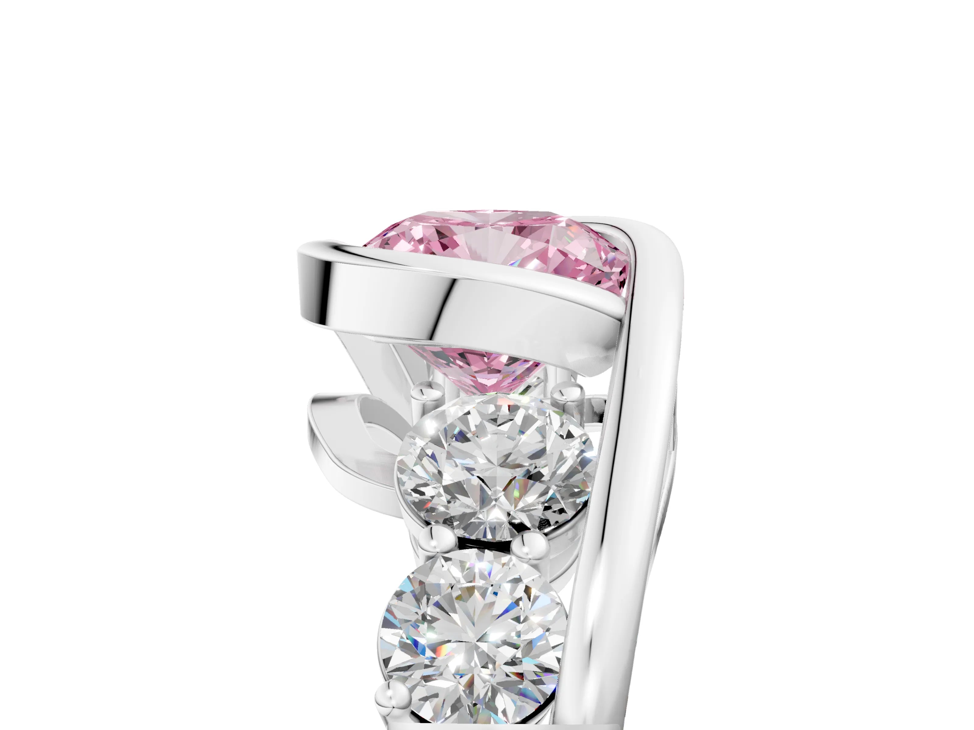 White gold Bezel Set Fancy Pink Cushion Cut Diamond Split Shank Ring_53