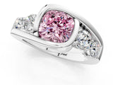 White gold Bezel Set Fancy Pink Cushion Cut Diamond Split Shank Ring_61