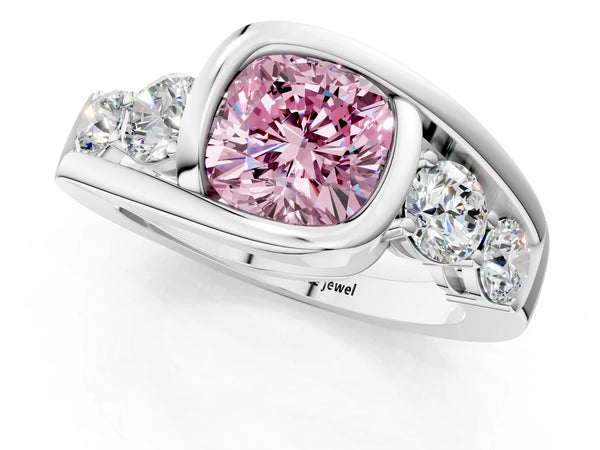 Sterling Silver Cushion Cut Bezel Bypass Engagement Ring Setting for Fancy Pink Center