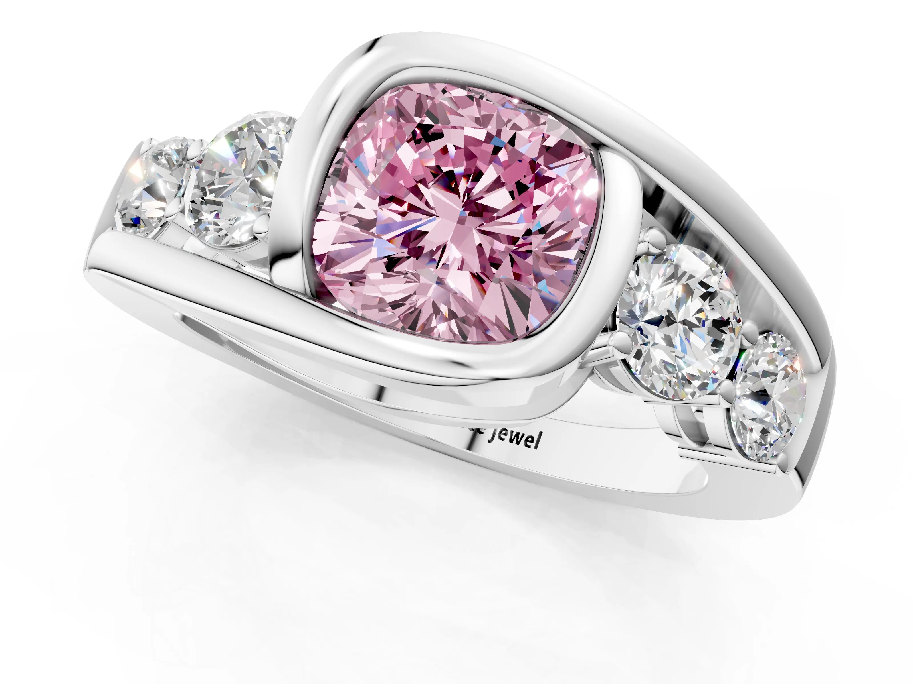 White gold Bezel Set Fancy Pink Cushion Cut Diamond Split Shank Ring_62