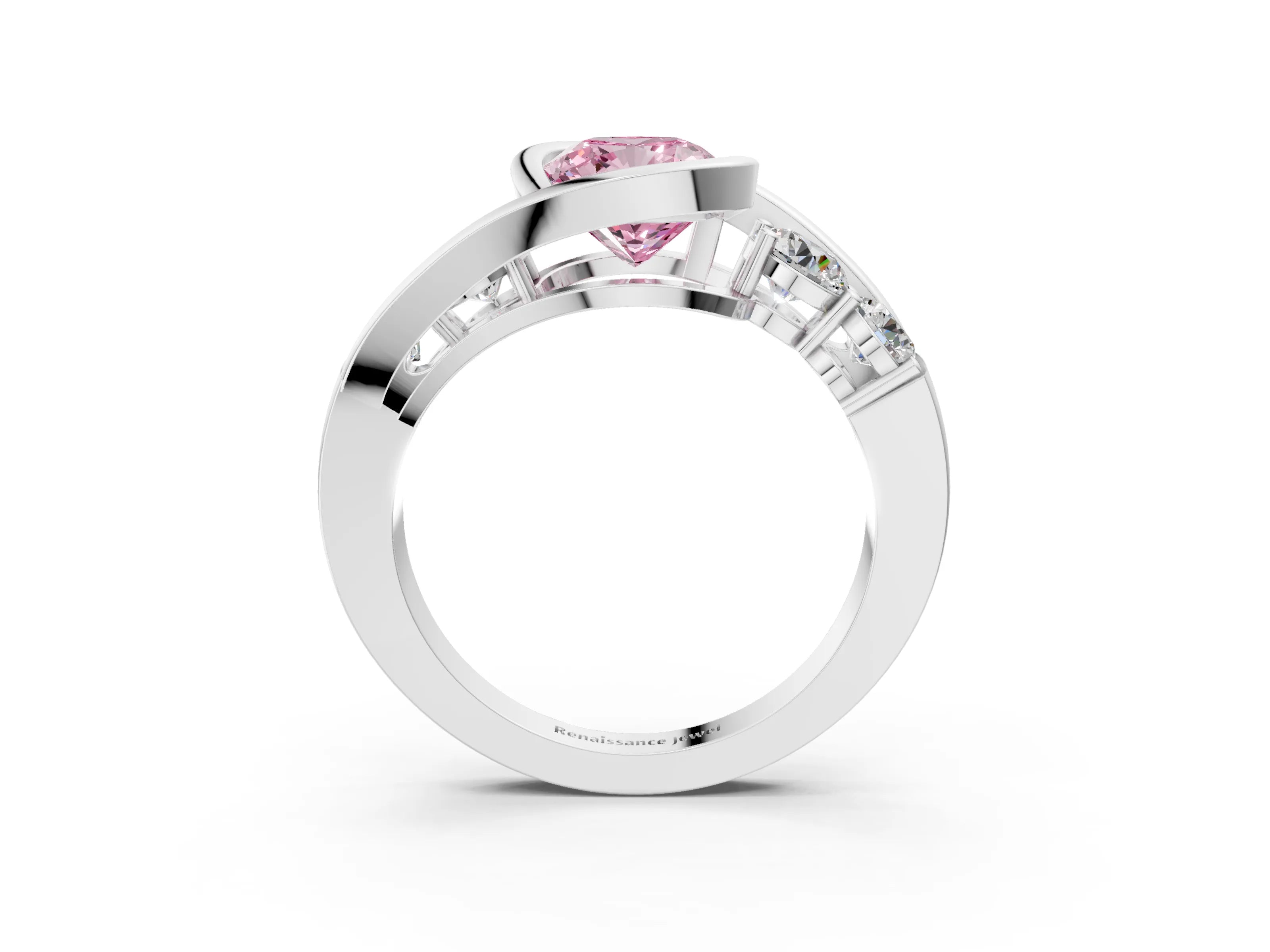 White gold Bezel Set Fancy Pink Cushion Cut Diamond Split Shank Ring_64