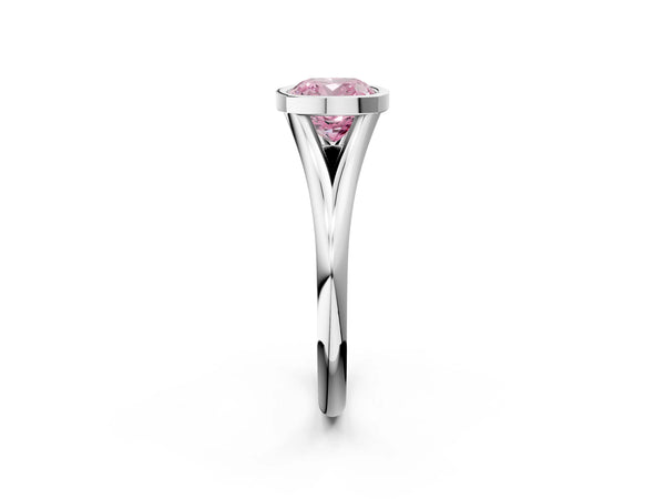 White Gold Cushion Cut Bezel Engagement Ring Setting for Fancy Pink Center