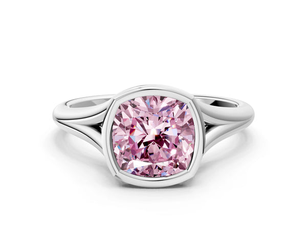 White Gold Cushion Cut Bezel Engagement Ring Setting for Fancy Pink Center