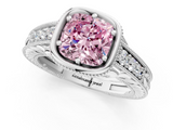 White gold Bezel Set Fancy Pink Cushion  Diamond Milgrain Pave Engagement Ring_29