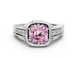 White gold Bezel Set Fancy Pink Cushion  Diamond Milgrain Pave Engagement Ring_33