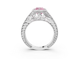 White gold Bezel Set Fancy Pink Cushion  Diamond Milgrain Pave Engagement Ring_36