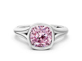 White gold Bezel Set Fancy Pink Cushion  Solitaire Diamond Ring with Smooth Band 2