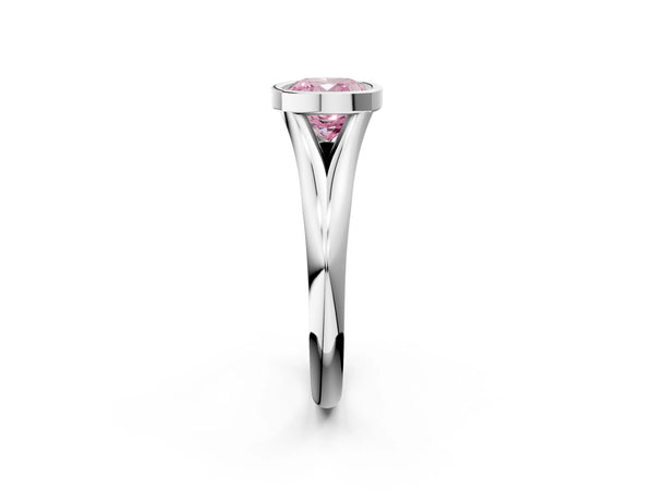 White gold Bezel Set Fancy Pink Cushion  Solitaire Diamond Ring with Smooth Band