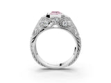 White gold Bezel Set Fancy Pink Emerald Cut Diamond Milgrain Band Ring_3