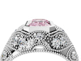 White gold Bezel Set Fancy Pink Emerald Cut Diamond Milgrain Band Ring_4
