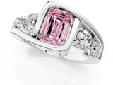 White gold Bezel Set Fancy Pink Emerald Cut Diamond Split Shank Ring_1