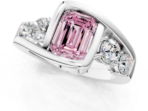 White gold Bezel Set Fancy Pink Emerald Cut Diamond Split Shank Ring_1
