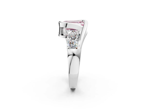 White gold Bezel Set Fancy Pink Emerald Cut Diamond Split Shank Ring