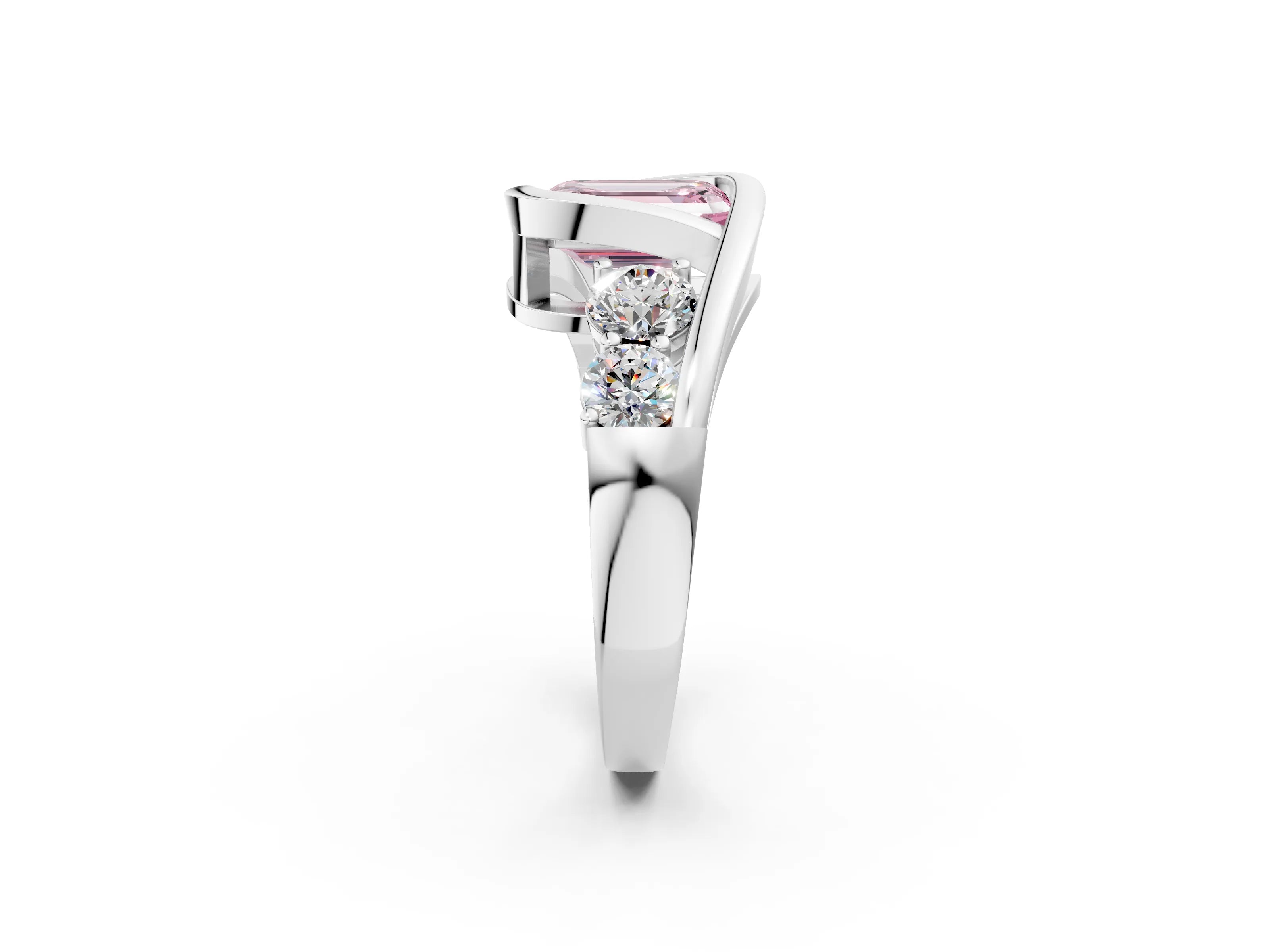 White gold Bezel Set Fancy Pink Emerald Cut Diamond Split Shank Ring_26