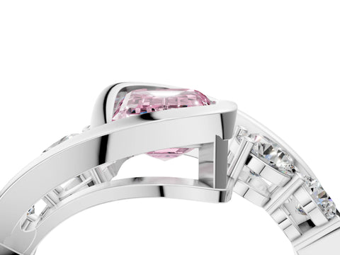 White gold Bezel Set Fancy Pink Emerald Cut Diamond Split Shank Ring_28