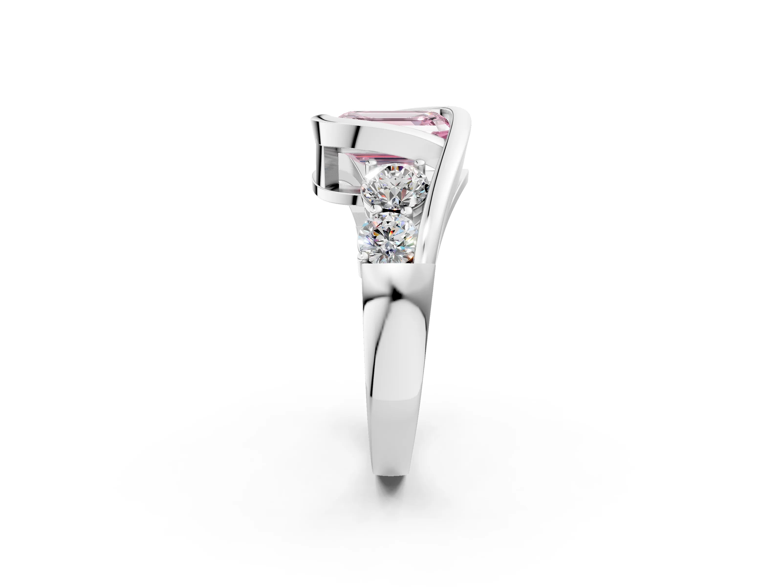 White gold Bezel Set Fancy Pink Emerald Cut Diamond Split Shank Ring_2