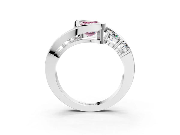 White gold Bezel Set Fancy Pink Emerald Cut Diamond Split Shank Ring