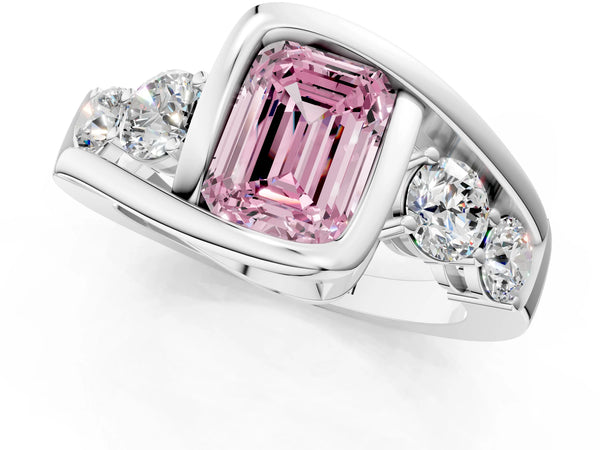 Sterling Silver Emerald Cut Bezel Bypass Engagement Ring Setting for Fancy Pink Center