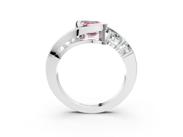 Sterling Silver Emerald Cut Bezel Bypass Engagement Ring Setting for Fancy Pink Center