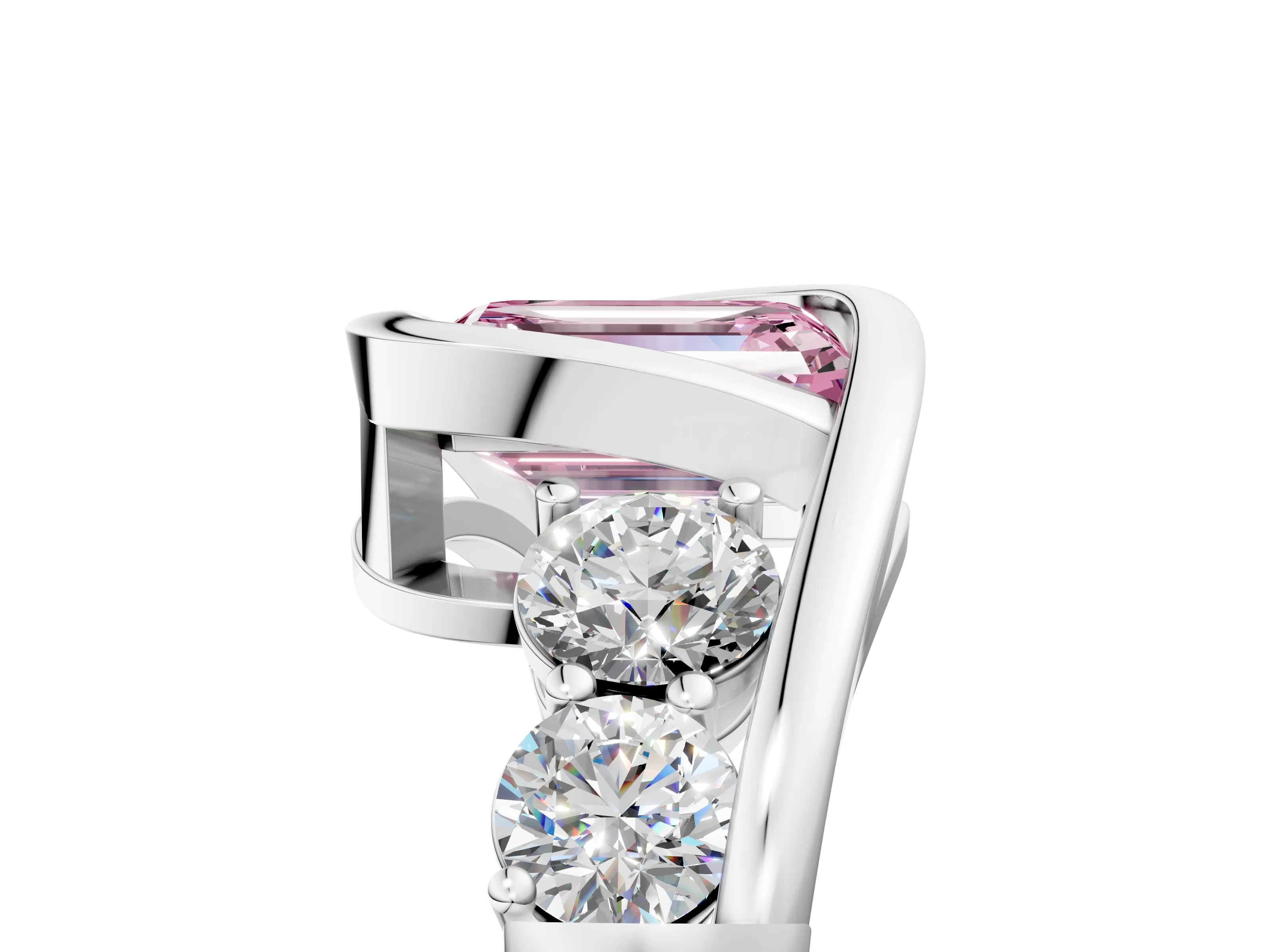White gold Bezel Set Fancy Pink Emerald Cut Diamond Split Shank Ring_35