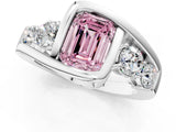 White gold Bezel Set Fancy Pink Emerald Cut Diamond Split Shank Ring_37