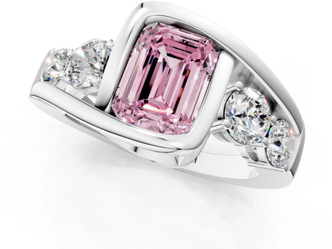 White gold Bezel Set Fancy Pink Emerald Cut Diamond Split Shank Ring_37
