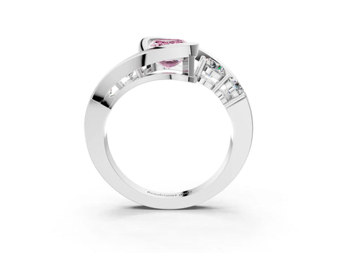 White gold Bezel Set Fancy Pink Emerald Cut Diamond Split Shank Ring_3