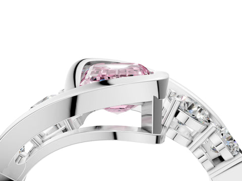 White gold Bezel Set Fancy Pink Emerald Cut Diamond Split Shank Ring_4