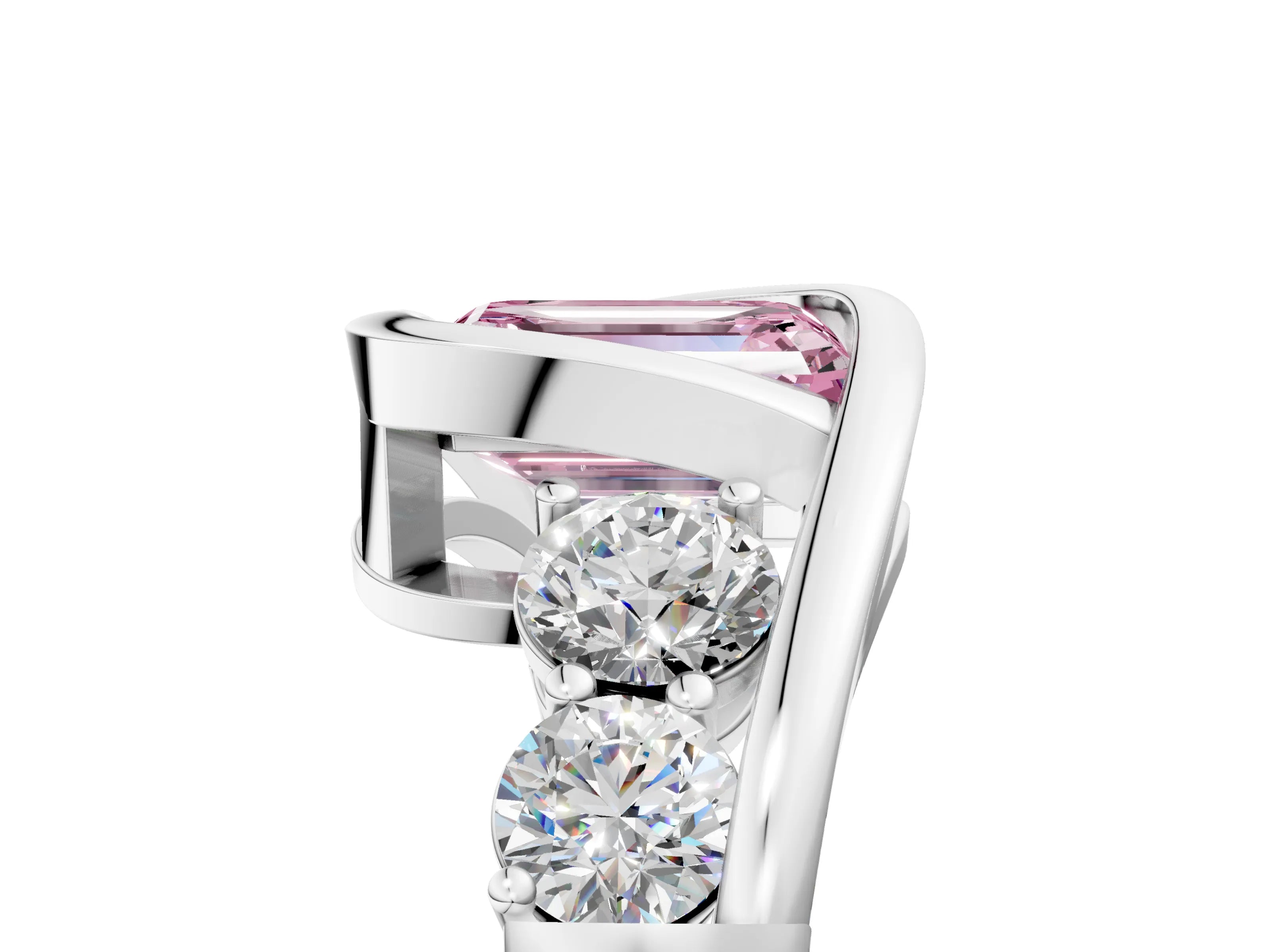 White gold Bezel Set Fancy Pink Emerald Cut Diamond Split Shank Ring_5