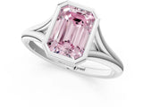 White gold Bezel Set Fancy Pink Emerald  Cut Solitaire Ring with Tapered Band 1