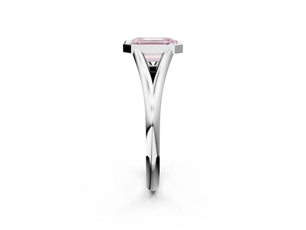 White gold Bezel Set Fancy Pink Emerald  Cut Solitaire Ring with Tapered Band