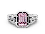 White gold Bezel Set Fancy Pink Emerald  Diamond Milgrain Pave Engagement Ring_33